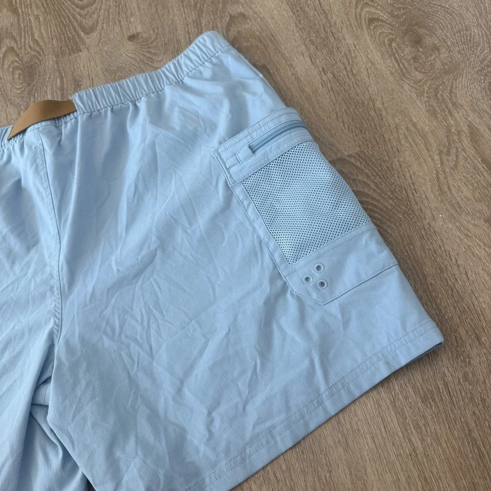 The North Face Mens XL Class V Belted Cargo Shorts Light Blue Ripstop Hiking 7in